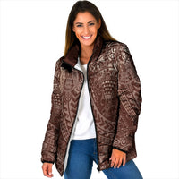 Hawaiian Turtles and Leis Padded Jacket Tribal Kakau Pattern Mocha Mousse Color LT03 Women Mocha Mousse - Polynesian Pride