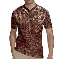 Hawaiian Turtles and Leis Rugby Jersey Tribal Kakau Pattern Mocha Mousse Color LT03 - Polynesian Pride