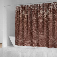 Hawaiian Turtles and Leis Shower Curtain Tribal Kakau Pattern Mocha Mousse Color LT03 - Polynesian Pride