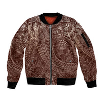 Hawaiian Turtles and Leis Sleeve Zip Bomber Jacket Tribal Kakau Pattern Mocha Mousse Color LT03 Unisex Mocha Mousse - Polynesian Pride