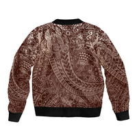 Hawaiian Turtles and Leis Sleeve Zip Bomber Jacket Tribal Kakau Pattern Mocha Mousse Color LT03 - Polynesian Pride