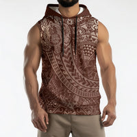 Hawaiian Turtles and Leis Sleeveless Hoodie Tribal Kakau Pattern Mocha Mousse Color LT03 - Polynesian Pride