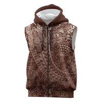 Hawaiian Turtles and Leis Sleeveless Zip Hoodie Tribal Kakau Pattern Mocha Mousse Color LT03 Mocha Mousse - Polynesian Pride