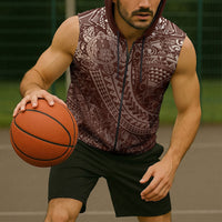 Hawaiian Turtles and Leis Sleeveless Zip Hoodie Tribal Kakau Pattern Mocha Mousse Color LT03 - Polynesian Pride