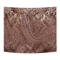 Hawaiian Turtles and Leis Tapestry Tribal Kakau Pattern Mocha Mousse Color LT03 - Polynesian Pride