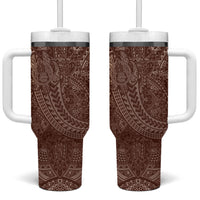 Hawaiian Turtles and Leis Tumbler With Handle Tribal Kakau Pattern Mocha Mousse Color LT03 One Size: 40 oz Mocha Mousse - Polynesian Pride