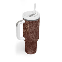 Hawaiian Turtles and Leis Tumbler With Handle Tribal Kakau Pattern Mocha Mousse Color LT03 - Polynesian Pride