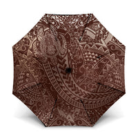 Hawaiian Turtles and Leis Umbrella Tribal Kakau Pattern Mocha Mousse Color LT03 One Size Folded 11.42 inch Opened Diameter 37.4 inch Mocha Mousse - Polynesian Pride
