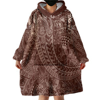 Hawaiian Turtles and Leis Wearable Blanket Hoodie Tribal Kakau Pattern Mocha Mousse Color LT03 - Polynesian Pride