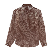 Hawaiian Turtles and Leis Women Casual Shirt Tribal Kakau Pattern Mocha Mousse Color LT03 - Polynesian Pride