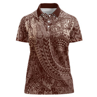 Hawaiian Turtles and Leis Women Polo Shirt Tribal Kakau Pattern Mocha Mousse Color LT03 Female Mocha Mousse - Polynesian Pride