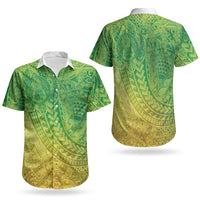 Hawaiian Turtles and Leis Couples Matching Off The Shoulder Long Sleeve Dress and Hawaiian Shirt Tribal Kakau Pattern Fresh Summer Vibe LT03 - Polynesian Pride