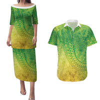 Hawaiian Turtles and Leis Couples Matching Puletasi and Hawaiian Shirt Tribal Kakau Pattern Fresh Summer Vibe LT03 Green - Polynesian Pride