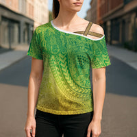Hawaiian Turtles and Leis Cross Shoulder Shirt Tribal Kakau Pattern Fresh Summer Vibe LT03 - Polynesian Pride