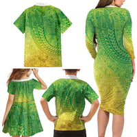 Hawaiian Turtles and Leis Family Matching Long Sleeve Bodycon Dress and Hawaiian Shirt Tribal Kakau Pattern Fresh Summer Vibe LT03 - Polynesian Pride