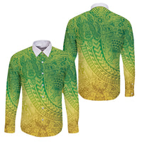 Hawaiian Turtles and Leis Family Matching Long Sleeve Bodycon Dress and Hawaiian Shirt Tribal Kakau Pattern Fresh Summer Vibe LT03 Dad's Shirt - Long Sleeve Green - Polynesian Pride