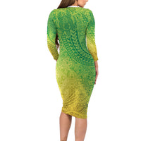 Hawaiian Turtles and Leis Family Matching Long Sleeve Bodycon Dress and Hawaiian Shirt Tribal Kakau Pattern Fresh Summer Vibe LT03 - Polynesian Pride