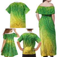 Hawaiian Turtles and Leis Family Matching Off Shoulder Maxi Dress and Hawaiian Shirt Tribal Kakau Pattern Fresh Summer Vibe LT03 - Polynesian Pride