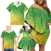 Hawaiian Turtles and Leis Family Matching Off Shoulder Short Dress and Hawaiian Shirt Tribal Kakau Pattern Fresh Summer Vibe LT03 - Polynesian Pride