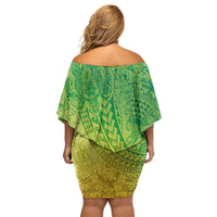 Hawaiian Turtles and Leis Family Matching Off Shoulder Short Dress and Hawaiian Shirt Tribal Kakau Pattern Fresh Summer Vibe LT03 - Polynesian Pride