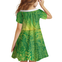 Hawaiian Turtles and Leis Kid Short Sleeve Dress Tribal Kakau Pattern Fresh Summer Vibe LT03 - Polynesian Pride