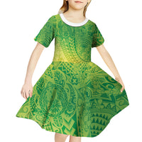 Hawaiian Turtles and Leis Kid Short Sleeve Dress Tribal Kakau Pattern Fresh Summer Vibe LT03 - Polynesian Pride