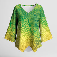 Hawaiian Turtles and Leis Kimono Sleeve Blouse Tribal Kakau Pattern Fresh Summer Vibe LT03 Female Green - Polynesian Pride