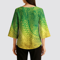 Hawaiian Turtles and Leis Kimono Sleeve Blouse Tribal Kakau Pattern Fresh Summer Vibe LT03 - Polynesian Pride