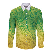 Hawaiian Turtles and Leis Long Sleeve Button Shirt Tribal Kakau Pattern Fresh Summer Vibe LT03 Unisex Green - Polynesian Pride