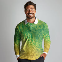 Hawaiian Turtles and Leis Long Sleeve Polo Shirt Tribal Kakau Pattern Fresh Summer Vibe LT03 - Polynesian Pride