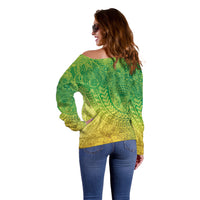 Hawaiian Turtles and Leis Off Shoulder Sweater Tribal Kakau Pattern Fresh Summer Vibe LT03 - Polynesian Pride
