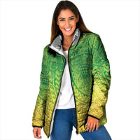 Hawaiian Turtles and Leis Padded Jacket Tribal Kakau Pattern Fresh Summer Vibe LT03 Women Green - Polynesian Pride