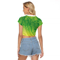 Hawaiian Turtles and Leis Raglan Cropped T Shirt Tribal Kakau Pattern Fresh Summer Vibe LT03 - Polynesian Pride