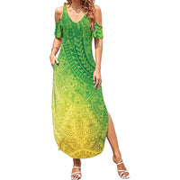 Hawaiian Turtles and Leis Summer Maxi Dress Tribal Kakau Pattern Fresh Summer Vibe LT03 Women Green - Polynesian Pride