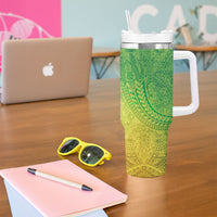 Hawaiian Turtles and Leis Tumbler With Handle Tribal Kakau Pattern Fresh Summer Vibe LT03 - Polynesian Pride