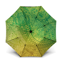 Hawaiian Turtles and Leis Umbrella Tribal Kakau Pattern Fresh Summer Vibe LT03 One Size Folded 11.42 inch Opened Diameter 37.4 inch Green - Polynesian Pride