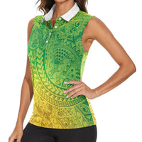 Hawaiian Turtles and Leis Women Sleeveless Polo Shirt Tribal Kakau Pattern Fresh Summer Vibe LT03 - Polynesian Pride