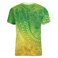 Hawaiian Turtles and Leis Women V-Neck T-Shirt Tribal Kakau Pattern Fresh Summer Vibe LT03 - Polynesian Pride