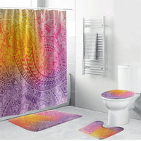 Hawaiian Turtles and Leis Bathroom Set Tribal Kakau Pattern Magical Rainbow Sky LT03 Bathroom Set (4 pcs) Multicolor - Polynesian Pride