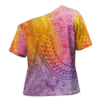 Hawaiian Turtles and Leis Cross Shoulder Shirt Tribal Kakau Pattern Magical Rainbow Sky LT03 - Polynesian Pride