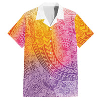 Hawaiian Turtles and Leis Family Matching Long Sleeve Bodycon Dress and Hawaiian Shirt Tribal Kakau Pattern Magical Rainbow Sky LT03 Dad's Shirt - Short Sleeve Multicolor - Polynesian Pride