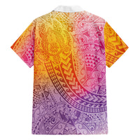 Hawaiian Turtles and Leis Family Matching Long Sleeve Bodycon Dress and Hawaiian Shirt Tribal Kakau Pattern Magical Rainbow Sky LT03 Dad's Shirt - Long Sleeve Multicolor - Polynesian Pride