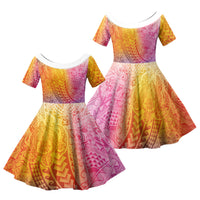 Hawaiian Turtles and Leis Family Matching Long Sleeve Bodycon Dress and Hawaiian Shirt Tribal Kakau Pattern Magical Rainbow Sky LT03 Daughter's Dress Multicolor - Polynesian Pride