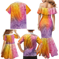 Hawaiian Turtles and Leis Family Matching Mermaid Dress and Hawaiian Shirt Tribal Kakau Pattern Magical Rainbow Sky LT03 - Polynesian Pride