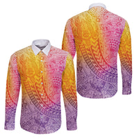 Hawaiian Turtles and Leis Family Matching Mermaid Dress and Hawaiian Shirt Tribal Kakau Pattern Magical Rainbow Sky LT03 Dad's Shirt - Long Sleeve Multicolor - Polynesian Pride