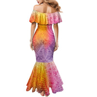 Hawaiian Turtles and Leis Family Matching Mermaid Dress and Hawaiian Shirt Tribal Kakau Pattern Magical Rainbow Sky LT03 - Polynesian Pride