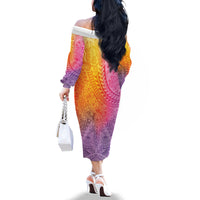 Hawaiian Turtles and Leis Family Matching Off The Shoulder Long Sleeve Dress and Hawaiian Shirt Tribal Kakau Pattern Magical Rainbow Sky LT03 - Polynesian Pride