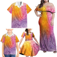 Hawaiian Turtles and Leis Family Matching Off Shoulder Maxi Dress and Hawaiian Shirt Tribal Kakau Pattern Magical Rainbow Sky LT03 - Polynesian Pride