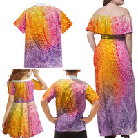 Hawaiian Turtles and Leis Family Matching Off Shoulder Maxi Dress and Hawaiian Shirt Tribal Kakau Pattern Magical Rainbow Sky LT03 - Polynesian Pride