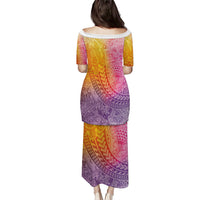 Hawaiian Turtles and Leis Family Matching Puletasi and Hawaiian Shirt Tribal Kakau Pattern Magical Rainbow Sky LT03 - Polynesian Pride
